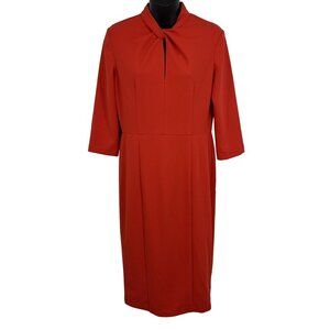 Donna Morgan Women Sheath Dress Size 6 Red 3/4 Sleeve High Neck Zip Closure New